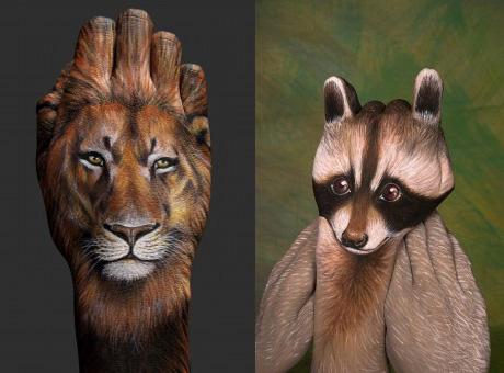 Lion-and-Raccoon-Hand-Painting-Art-by-Guido-Daniele