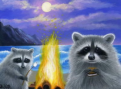 рисунок енота и костер