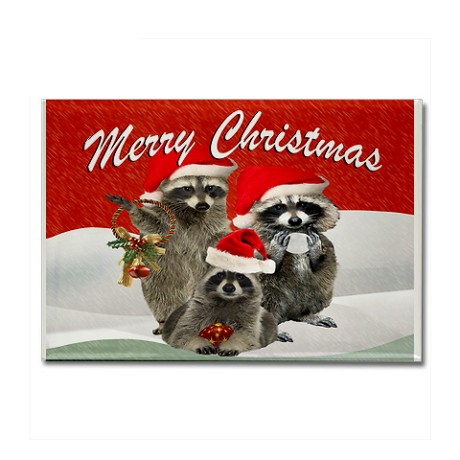 raccoon_merry_xmas_greetings_rectangle_magnet